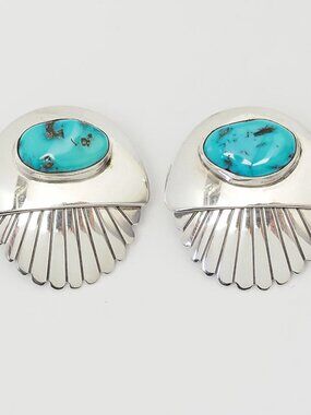 Vintage Navajo Native American sterling silver turquoise earrings by Sally Jack